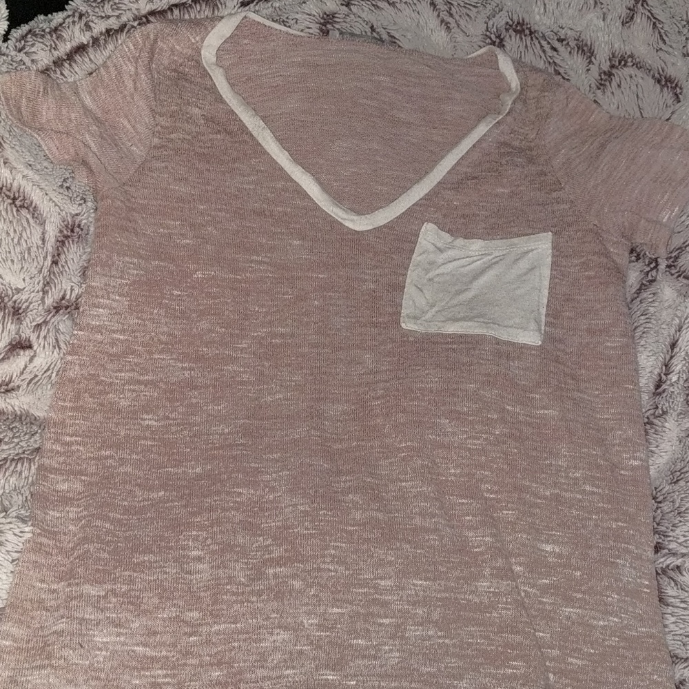 Pink Pocket Tee With White Trim And Pocket